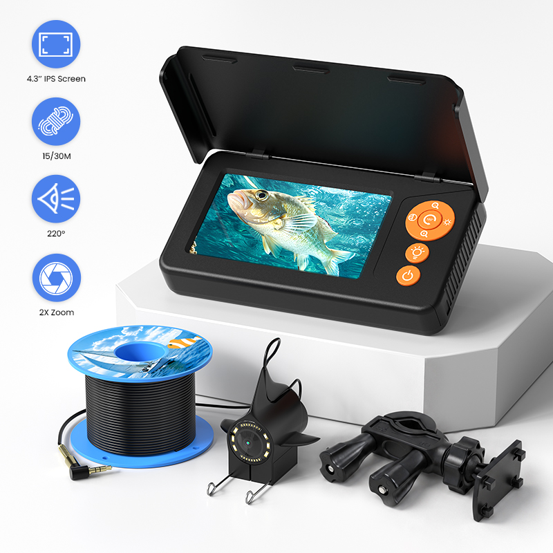 Fish Finder Battery - 水中釣り用カメラ。4.3インチ画面、携帯可能。夜間撮影機能付き。15m/30mケーブル。防水仕様。