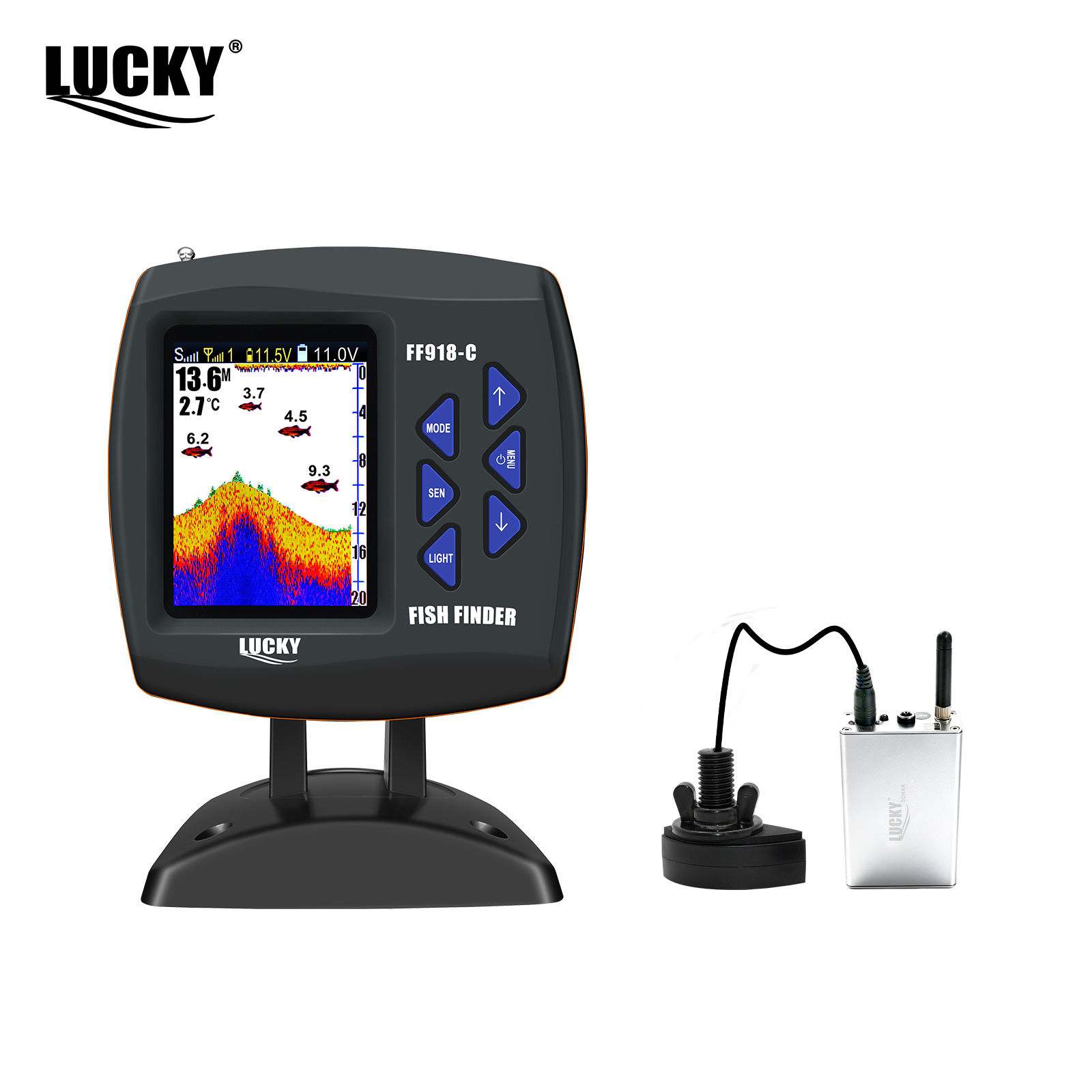Fish Finder Gps - ラッキーFF918ワイヤレスリモコンボート魚群探知機300m/980ft無線操作範囲エコーサウンダー