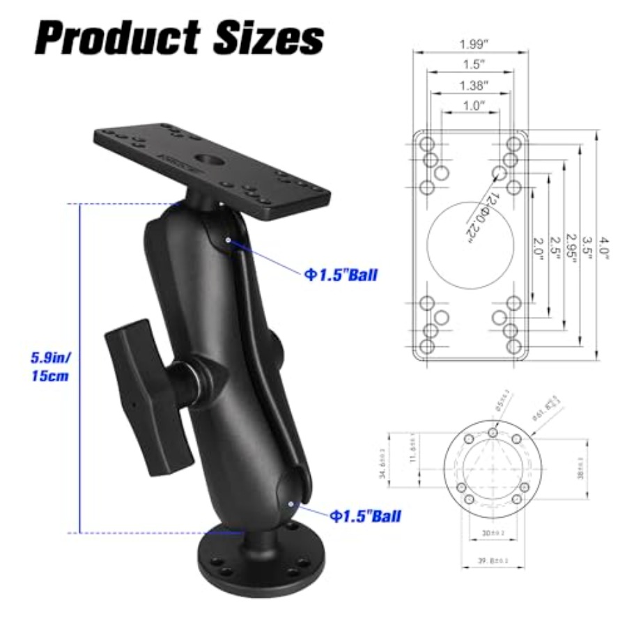 カヤック/ボート用魚群探知機マウント：アルミニウム製、1.5 - Fish Finder Mount のレビューと価格