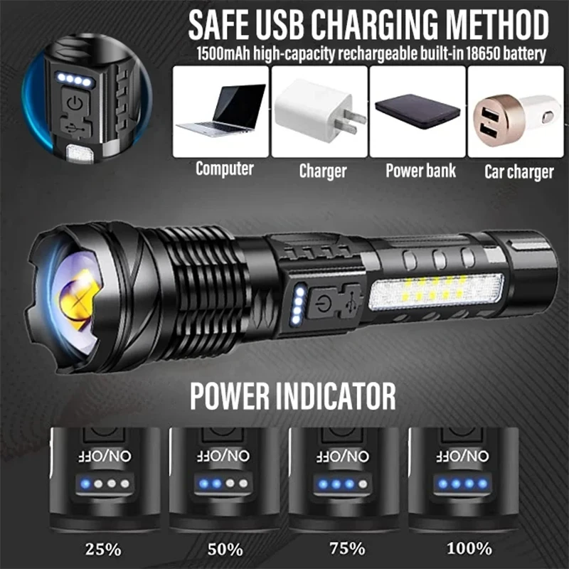 強力な XHP50 LED 懐中電灯防水 18650 トーチ - Fishing Light のレビューと価格